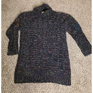 Robin Ross Sweater Womens Large Black Geometric Turtleneck Knit Pullover Tunic